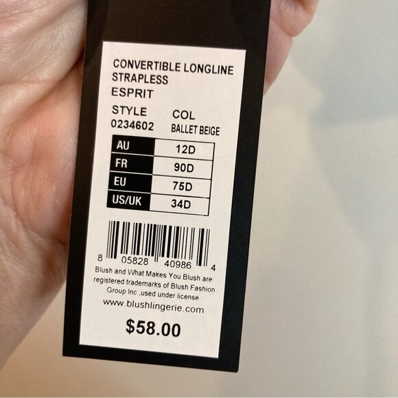 BLUSH 34D Convertible Longline Strapless Esprit Padded Underwire bra NWT - Picture 11 of 11